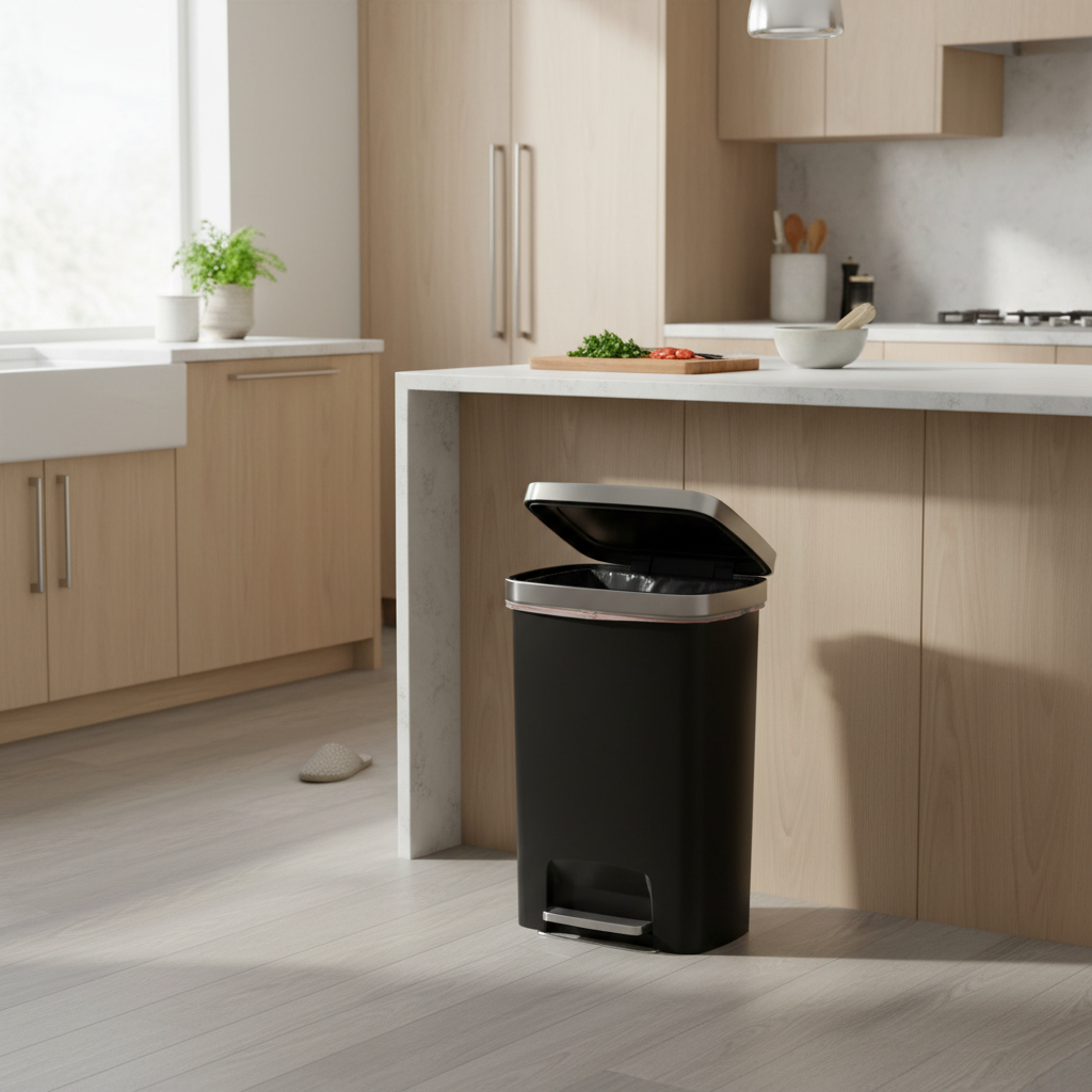 EKO Hana 50L Step Pedal Trash Bin | Soft Close SUS Lid Heavy Duty with Wheels | 6275-50L-BL