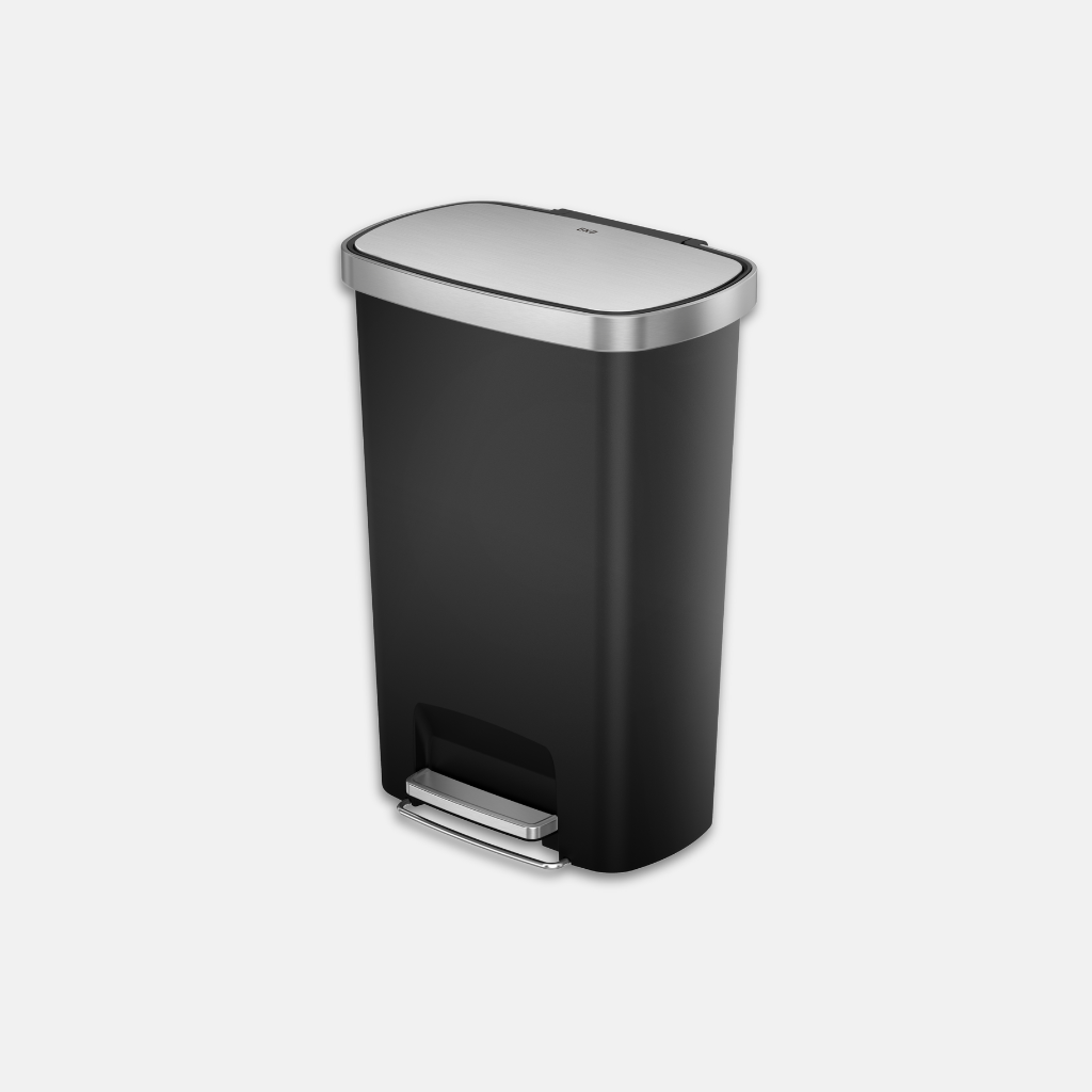 EKO Hana 50L Step Pedal Trash Bin | Soft Close SUS Lid Heavy Duty with Wheels | 6275-50L-BL