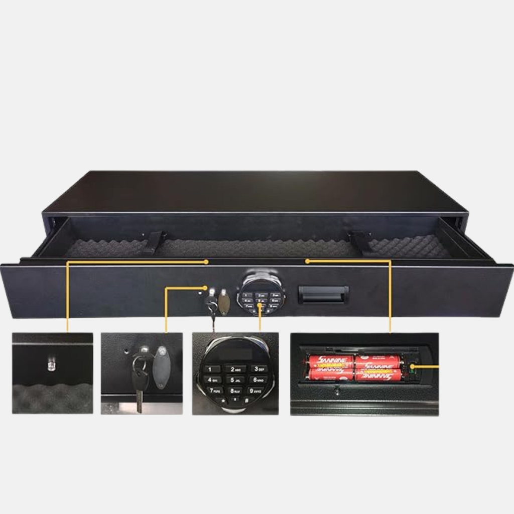 Proway Under-Bed Biometric Drawer Safe | Heavy-Duty Steel Electronic Keypad | SDG-118EGH3