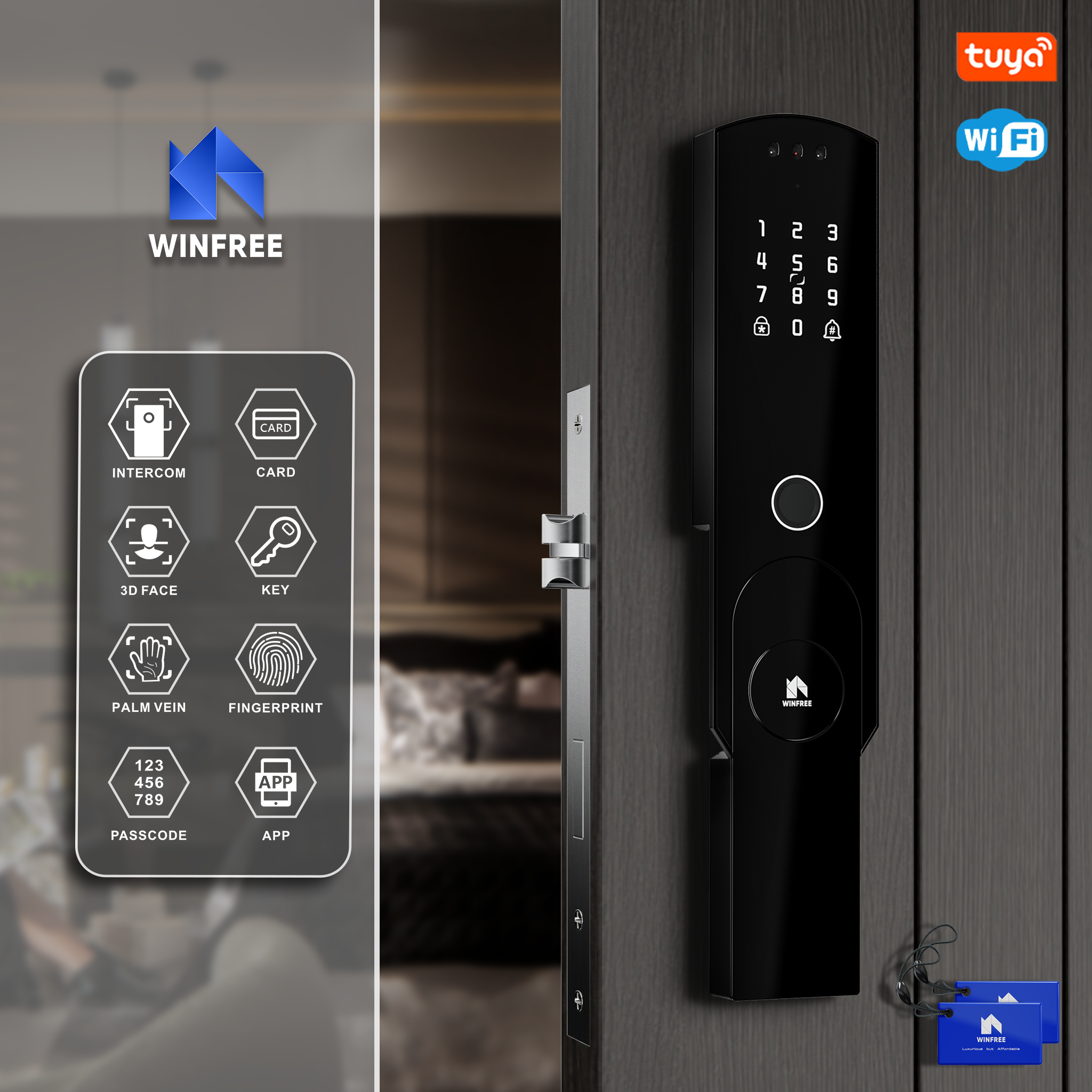 HYH WINFREE Smart Conventional Fit Door Lock | Palm Vein Video Surveillance Tuya Wifi (DIY Cover) | W-Q08