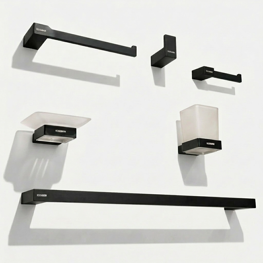 Kingroom Aluminium Black Bathroom Set | Rustproof Anodized Finish | LV74106