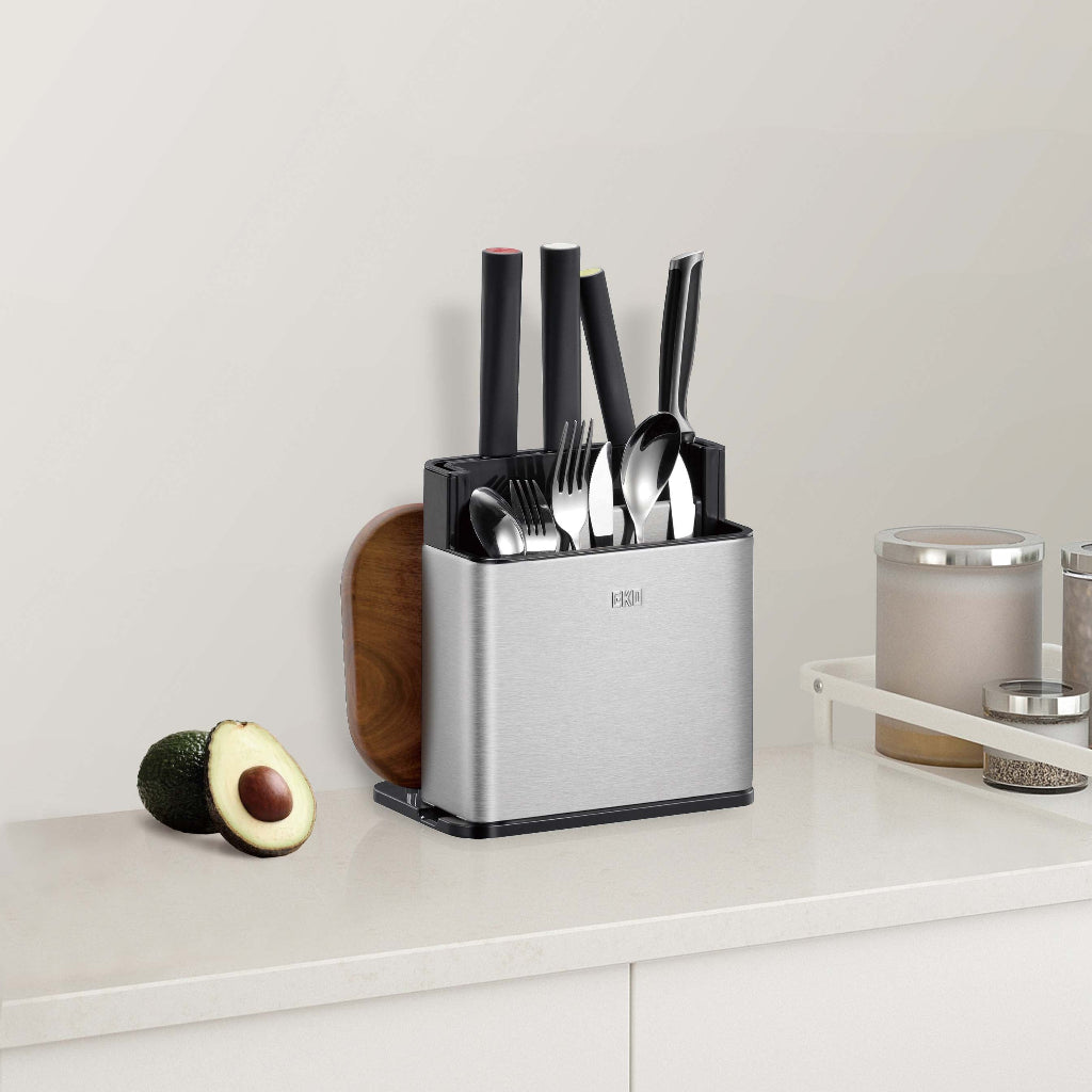 EKO Knife & Utensil Holder | Compact Countertop Organizer Fingerprint-Resistant SUS | EK8627