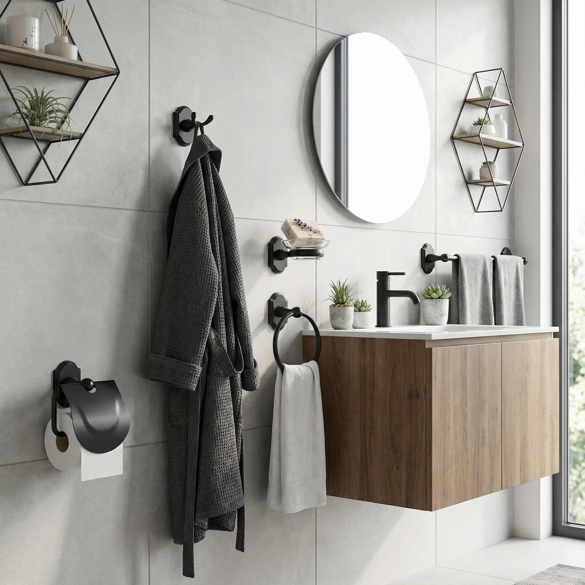 Kingroom Black Bathroom Set 5-Piece | Classical Rust-Free Zinc Alloy | 637700