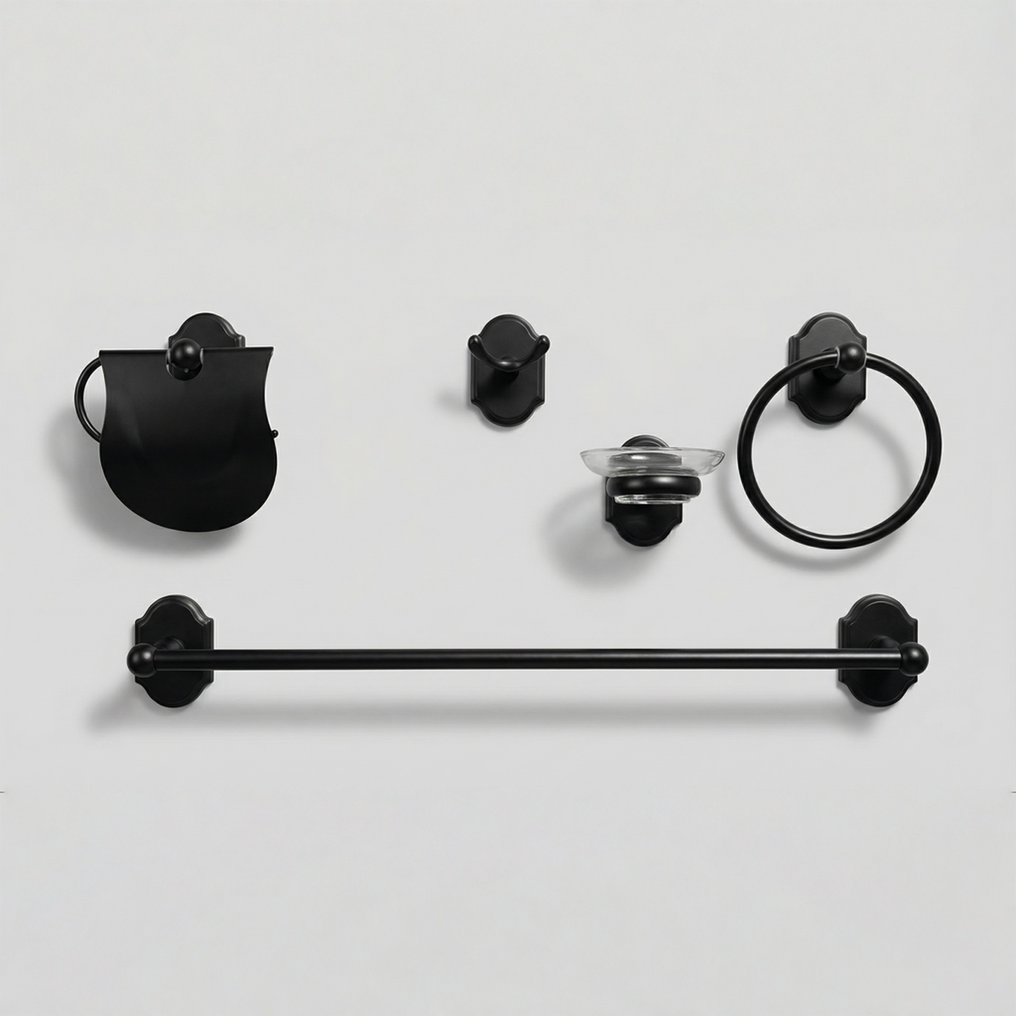 Kingroom Black Bathroom Set 5-Piece | Classical Rust-Free Zinc Alloy | 637700