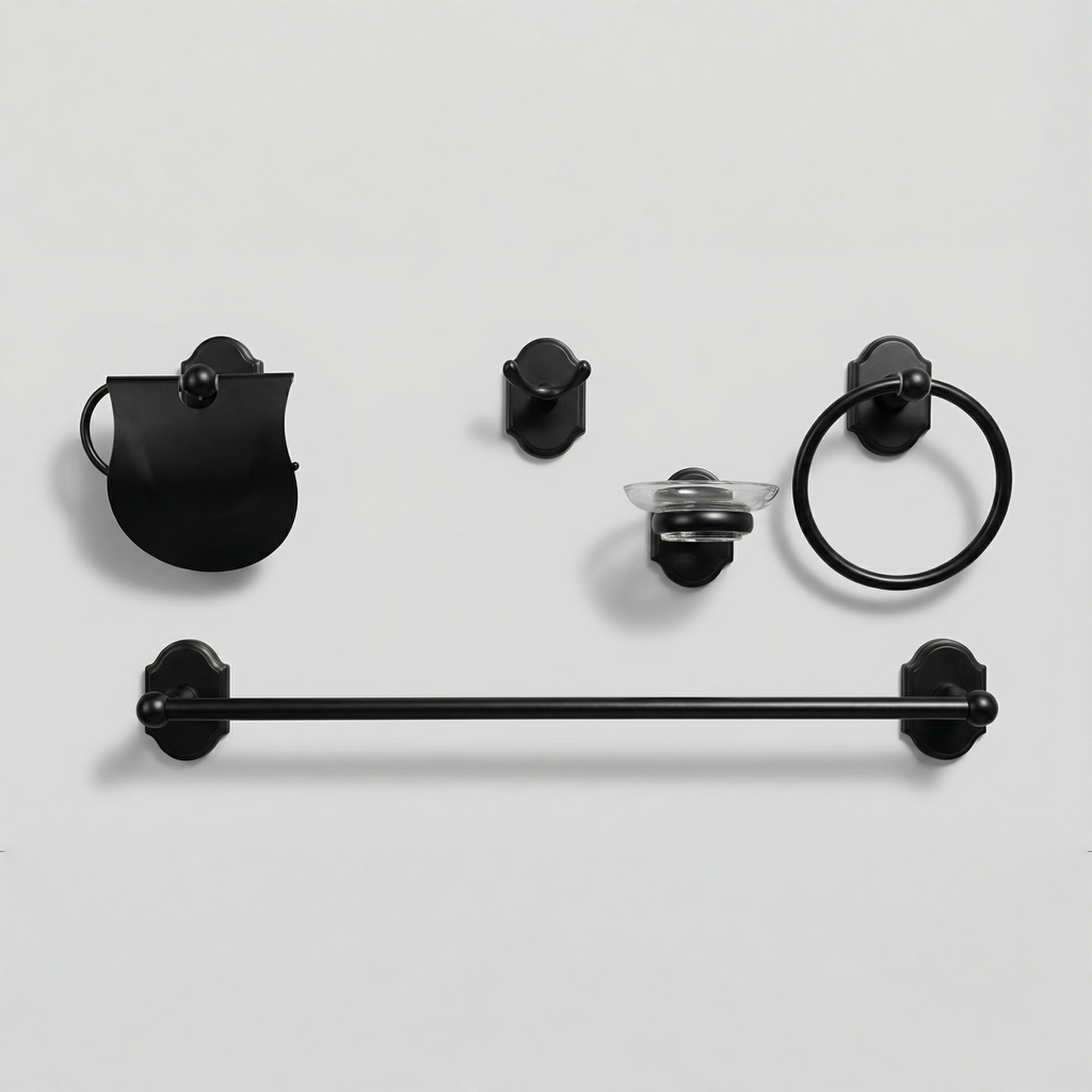 Kingroom Black Bathroom Set 5-Piece | Classical Rust-Free Zinc Alloy | 637700