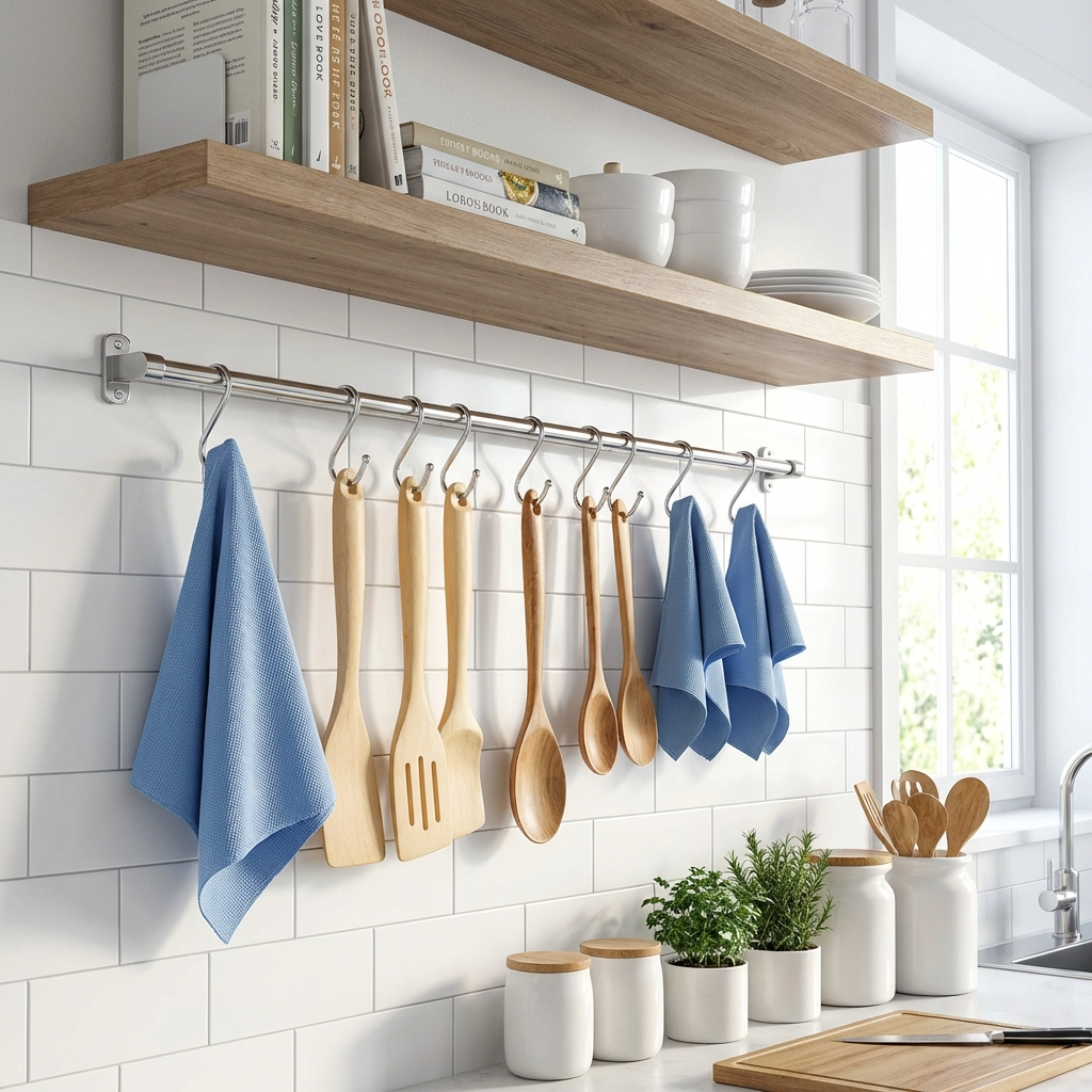Wellmax Rail Mounted Hooks | Single & Double Kitchen Hooks for Utensils & Accessories | CWJ211