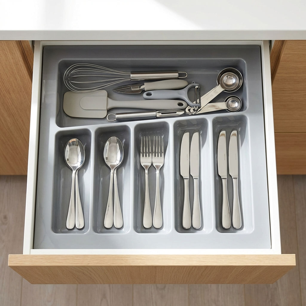 Jasmine Fibre Cutlery Tray Organizer | Non-Crack Heat Resistant Fibre Glossy Grey | LG