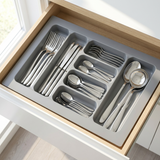Wellmax Matte Grey Cutlery Tray Organizer | Washable Fibre Drawer Insert for Utensils | K804