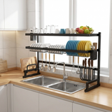 Wellmax Sink Top Plate Rack | Black Stainless Steel Multipurpose Over Sink Organizer | S910-201