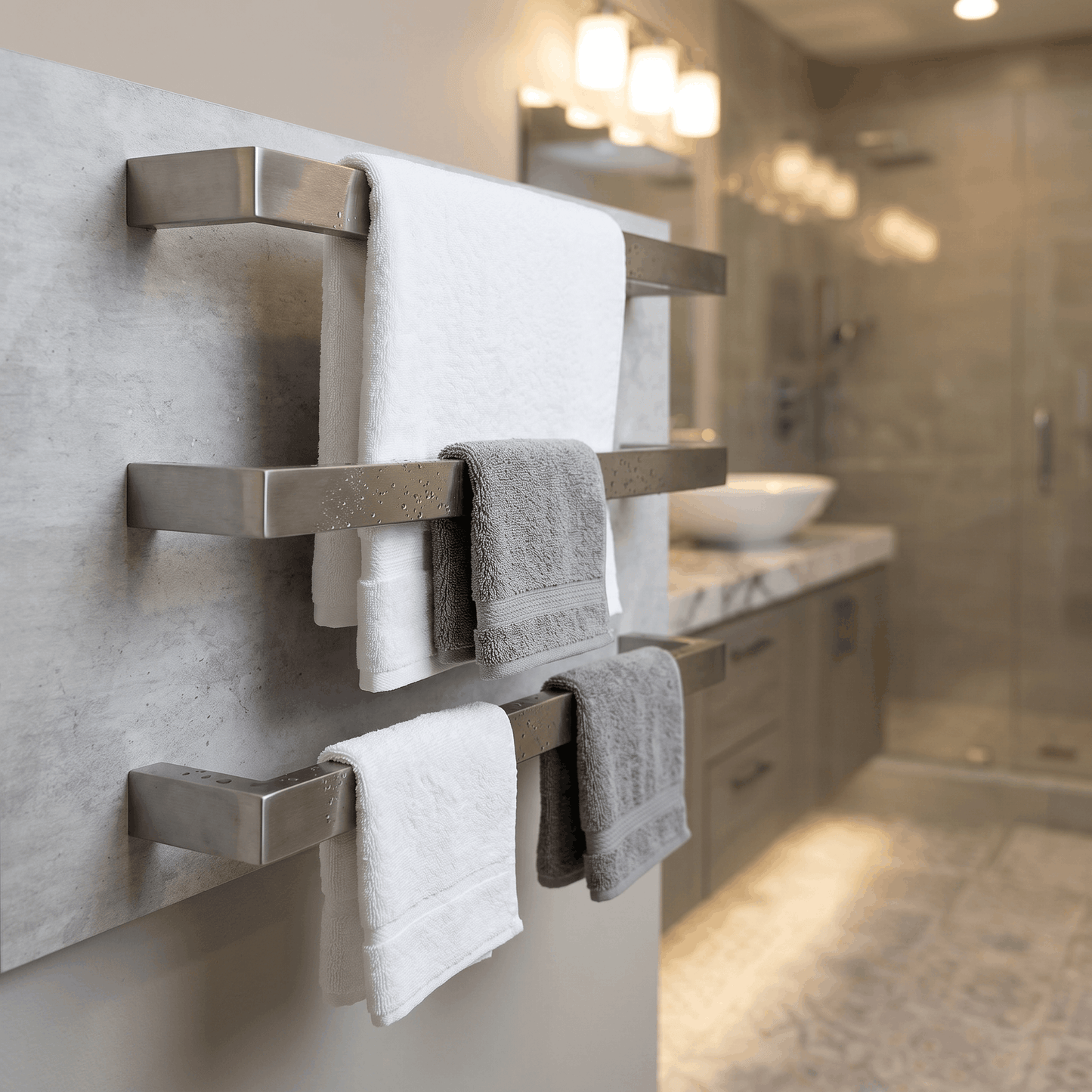Kingroom Heated 3-Piece Towel Bar – Wall Mount SUS304 Stainless Steel