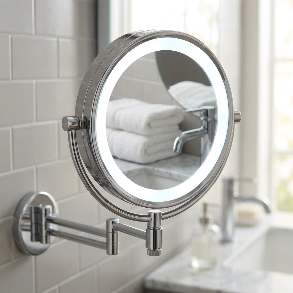 Kingroom LED Magnifying Mirror | 3X Magnification Wall-Mounted Adjustable For Shaving & Makeup | HY1118