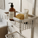 Kingroom 2-Layer Bathroom Storage Shelf | Wall-Mounted Aluminium Organizer Basket, Rust-Proof | BB-714
