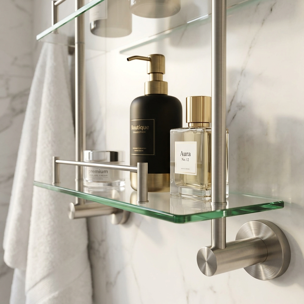 Kingroom Glass Vanity Shelf 2-Layer | Wall Mounted Stainless Steel Rack for Shower Essentials | Kingoom SS-5491D
