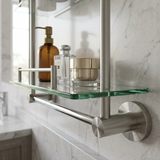 Kingroom Glass Vanity Shelf 2-Layer | Wall Mounted Stainless Steel Rack for Shower Essentials | Kingoom SS-5491D