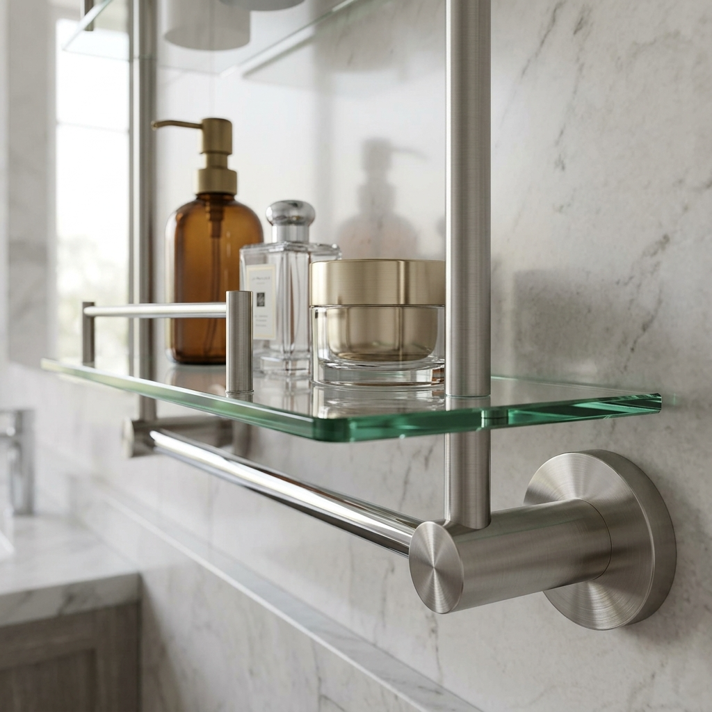 Kingroom Glass Vanity Shelf 2-Layer | Wall Mounted Stainless Steel Rack for Shower Essentials | Kingoom SS-5491D