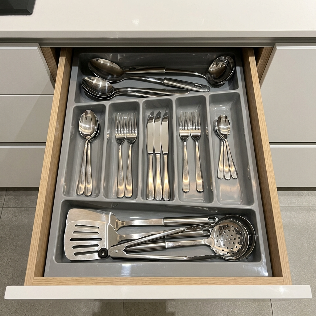 Jasmine Fibre Cutlery Tray Organizer | Non-Crack Heat Resistant Fibre Glossy Grey | LG