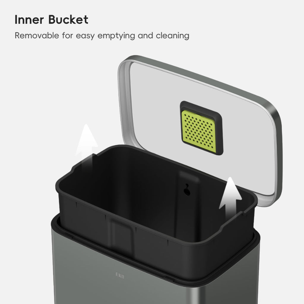 EKO Madison Step Bin 50L Nardo Grey | Stainless Steel Soft-Close Pedal Bin | EK9361P-50L-NGS
