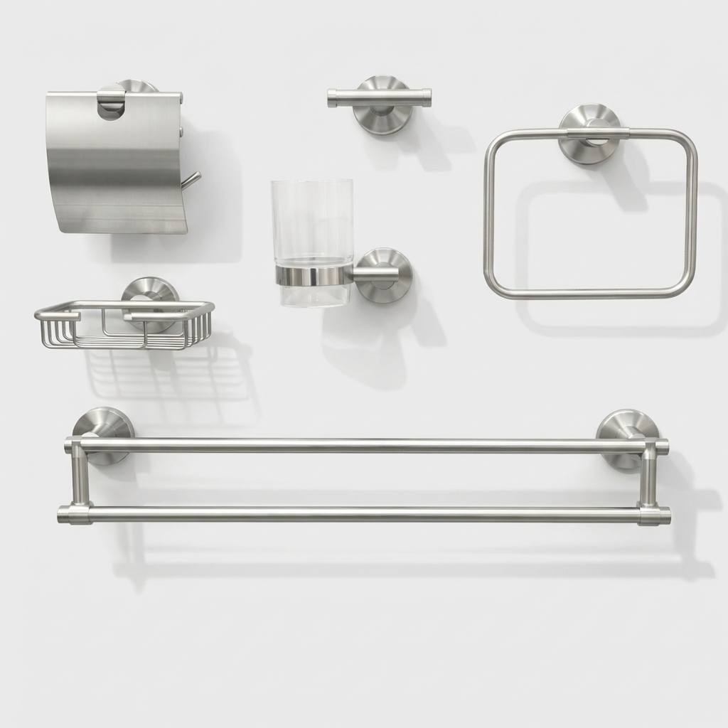 Kingroom Stainless Steel Bathroom Set 6-Piece | Heavy-Duty SUS304 Rustproof Modern Brush Finish | 7706