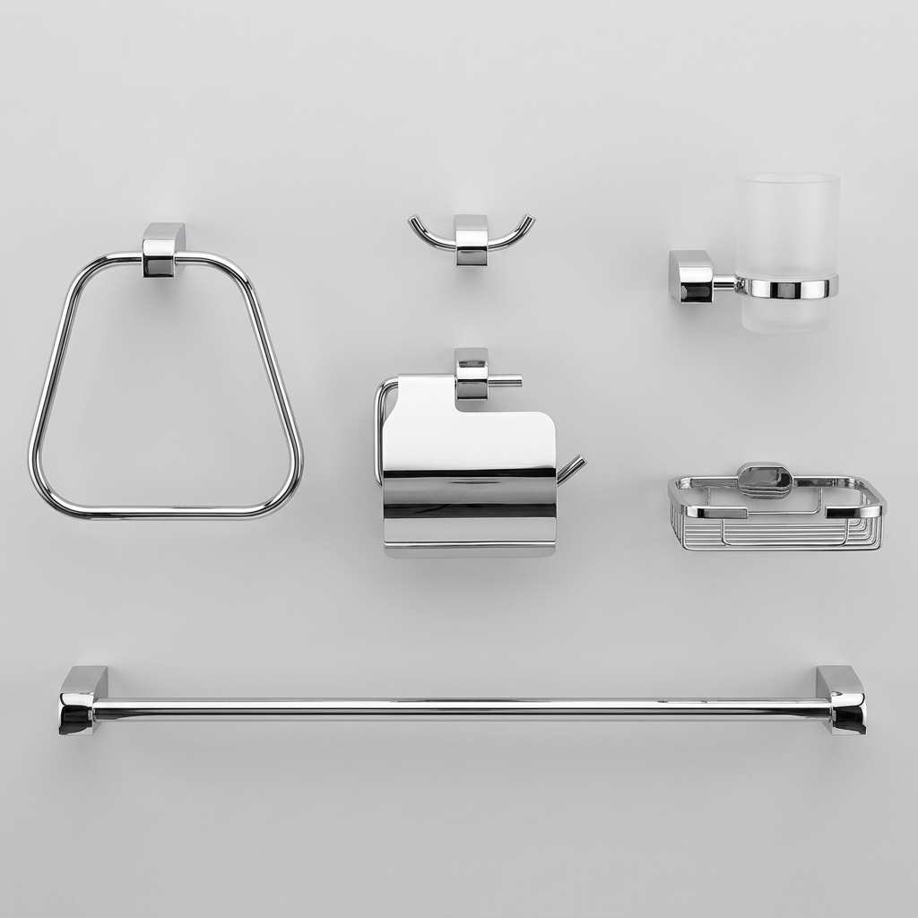 Kingroom Bathroom Set 6-Piece | Mirror Chrome Heavy Zinc Alloy | 21706