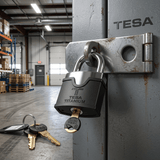 TESA Max-Security Titanium Padlock 80mm | Non-Duplicable TK6 Brass Keys, Anti-Drill Cylinder | CT60