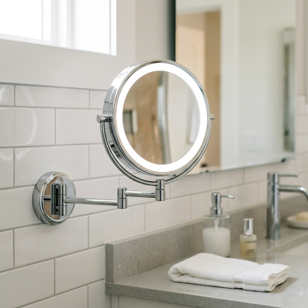 Kingroom LED Magnifying Mirror | 3X Magnification Wall-Mounted Adjustable For Shaving & Makeup | HY1118