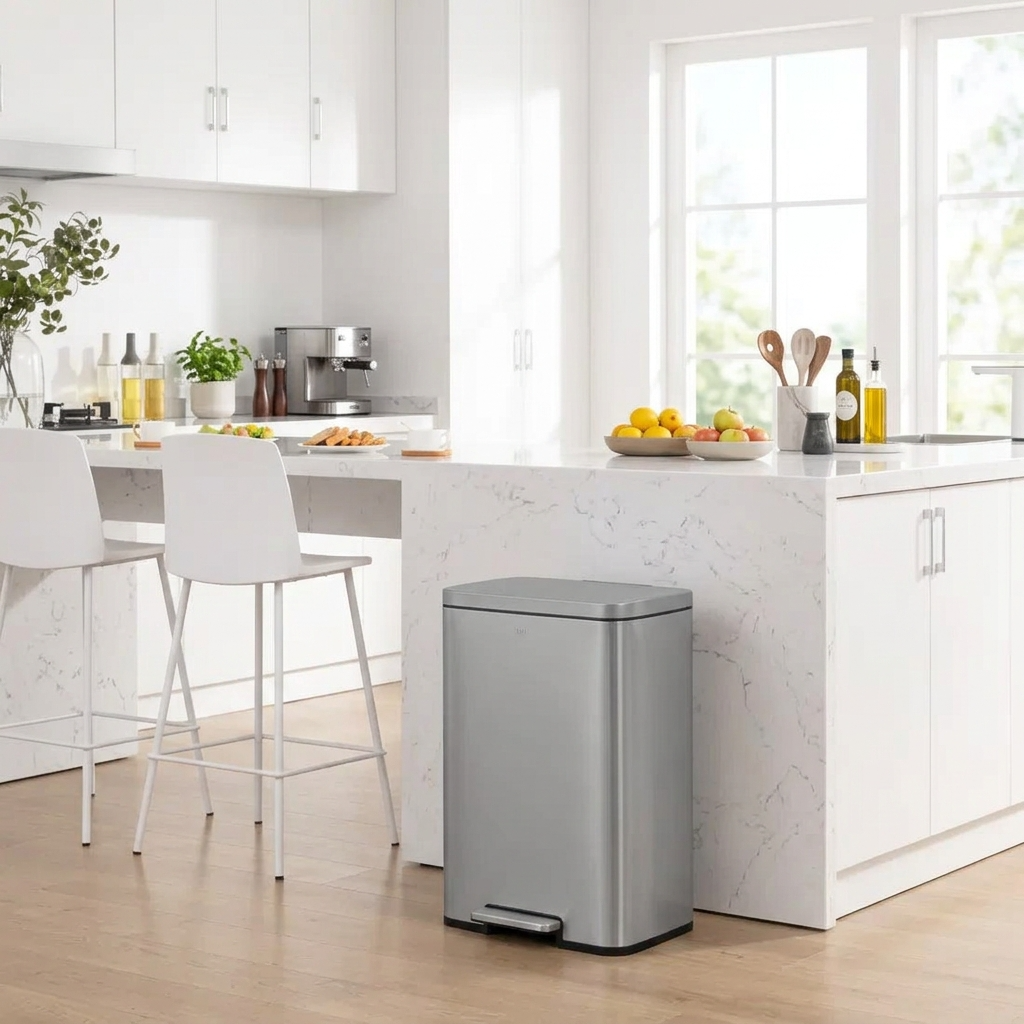 EKO Madison Step Bin 50L – Matt Grey Stainless Steel Soft-Close Pedal Bin (EK9361P-50L-NGS)