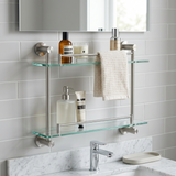 Kingroom Glass Vanity Shelf 2-Layer | Wall Mounted Stainless Steel Rack for Shower Essentials | Kingoom SS-5491D