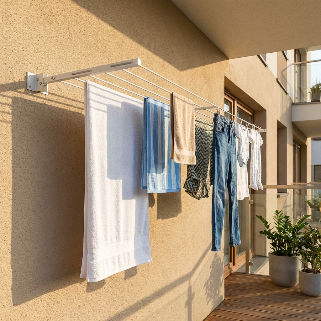 Wall-Mount Outdoor Foldable Cloth Drying Rack | 30ft Heavy-Duty Powder Coated Steel White