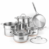 Linkfair 9pc Stainless Steel Cookware Set | 3-Layer Impact Bonded Copper Base | CS-SS-028