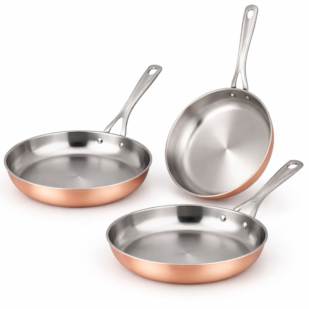 Linkfair 5pc Copper Frypan Set | 3-Ply 5-Layer Aluminum Core | 19-XC-052