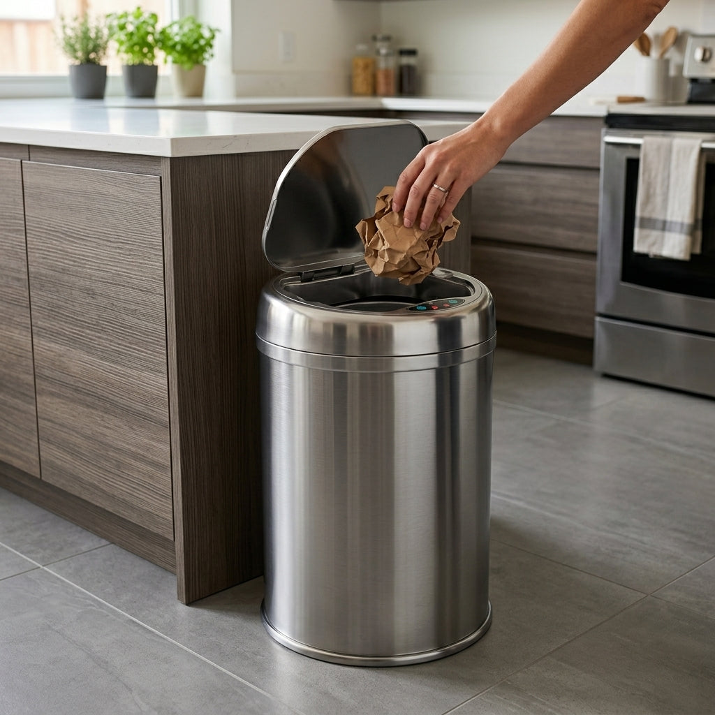 Kingroom Automatic Sensor Bin 9L | Motion-Activated Lid, Stainless Steel for Home & Office | J7209