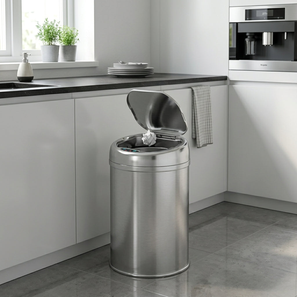 Kingroom Automatic Sensor Bin 9L | Motion-Activated Lid, Stainless Steel for Home & Office | J7209