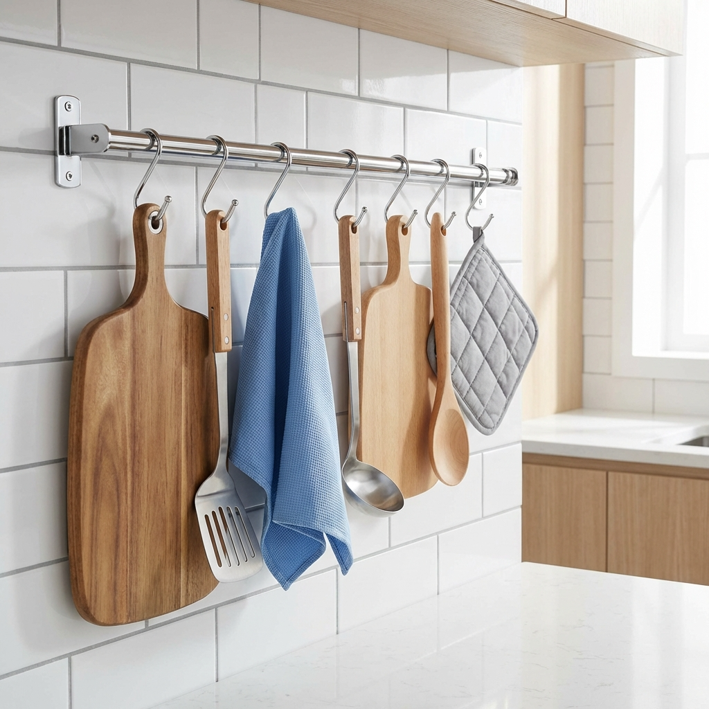 Wellmax Rail Mounted Hooks | Single & Double Kitchen Hooks for Utensils & Accessories | CWJ211