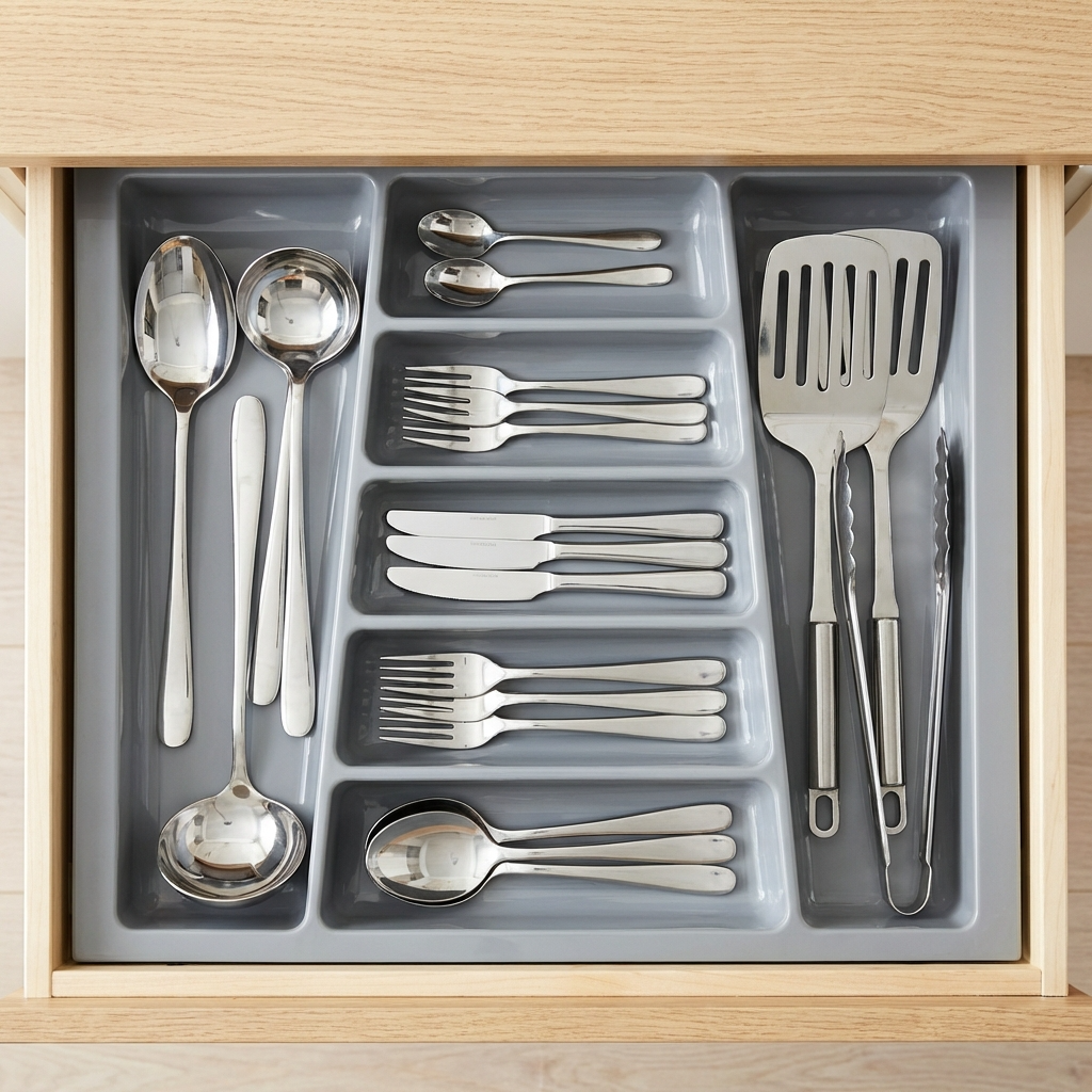 Jasmine Fibre Cutlery Tray Organizer | Non-Crack Heat Resistant Fibre Glossy Grey | LG