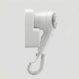 Kingroom Wall-Mounted Hair Dryer with Built-In 220V Socket | Coiled Cord Hotel-Style Blow Dryer, White | JDS1288B