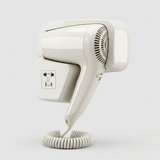 Kingroom Wall-Mounted Hair Dryer with Built-In 220V Socket | Coiled Cord Hotel-Style Blow Dryer, White | JDS1288B