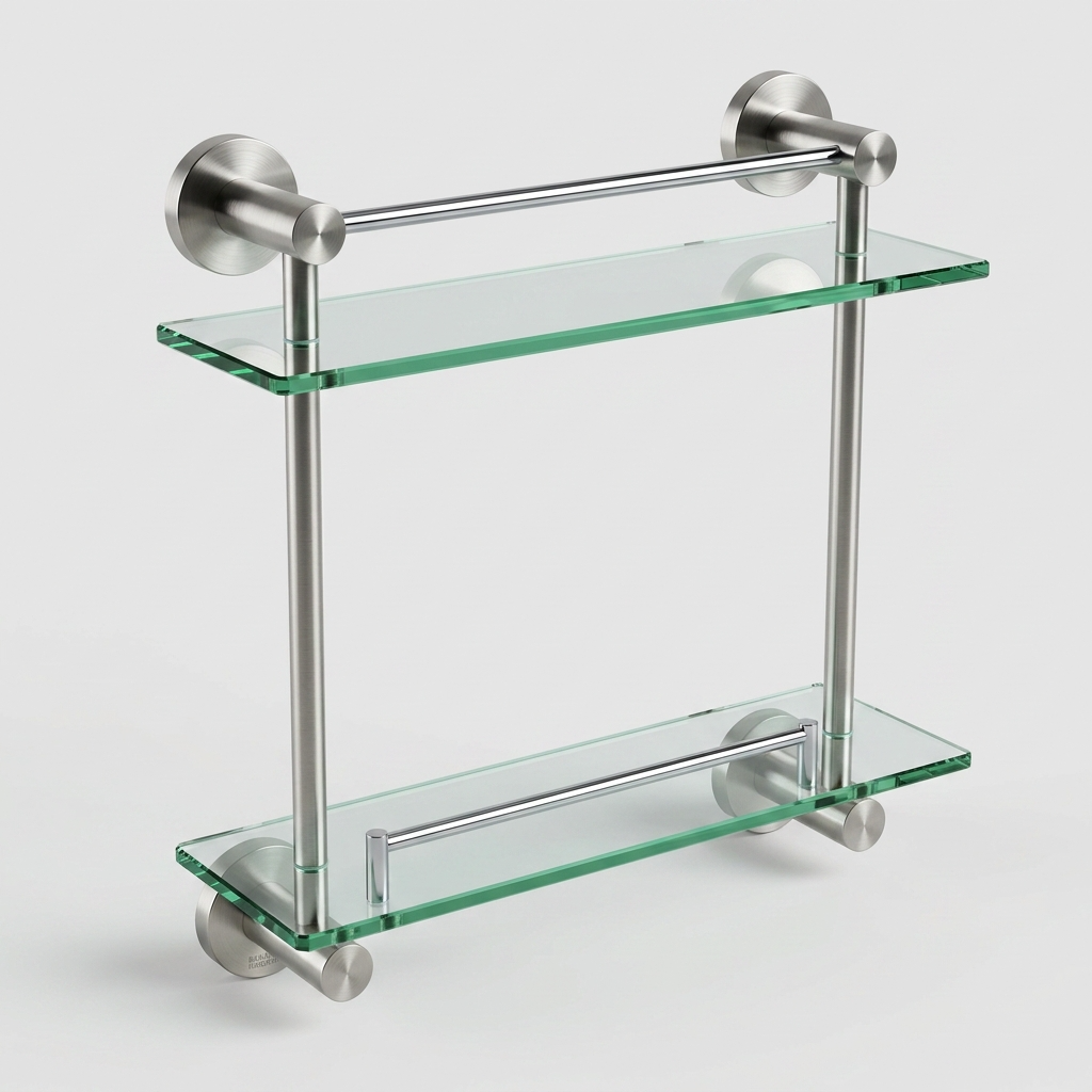Kingroom Glass Vanity Shelf 2-Layer | Wall Mounted Stainless Steel Rack for Shower Essentials | Kingoom SS-5491D