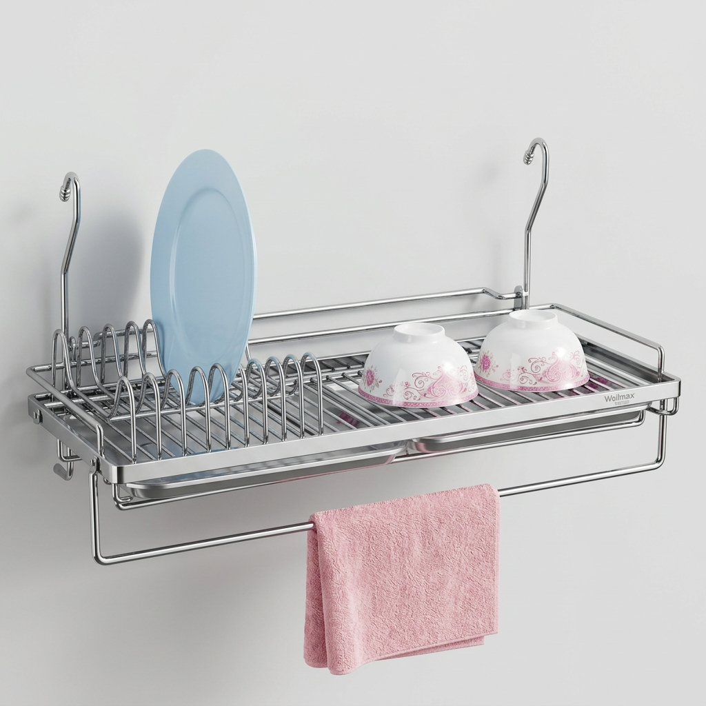 Wellmax Wall Hanging Plate Rack | Heavy Duty with Towel Bar | CWJ228