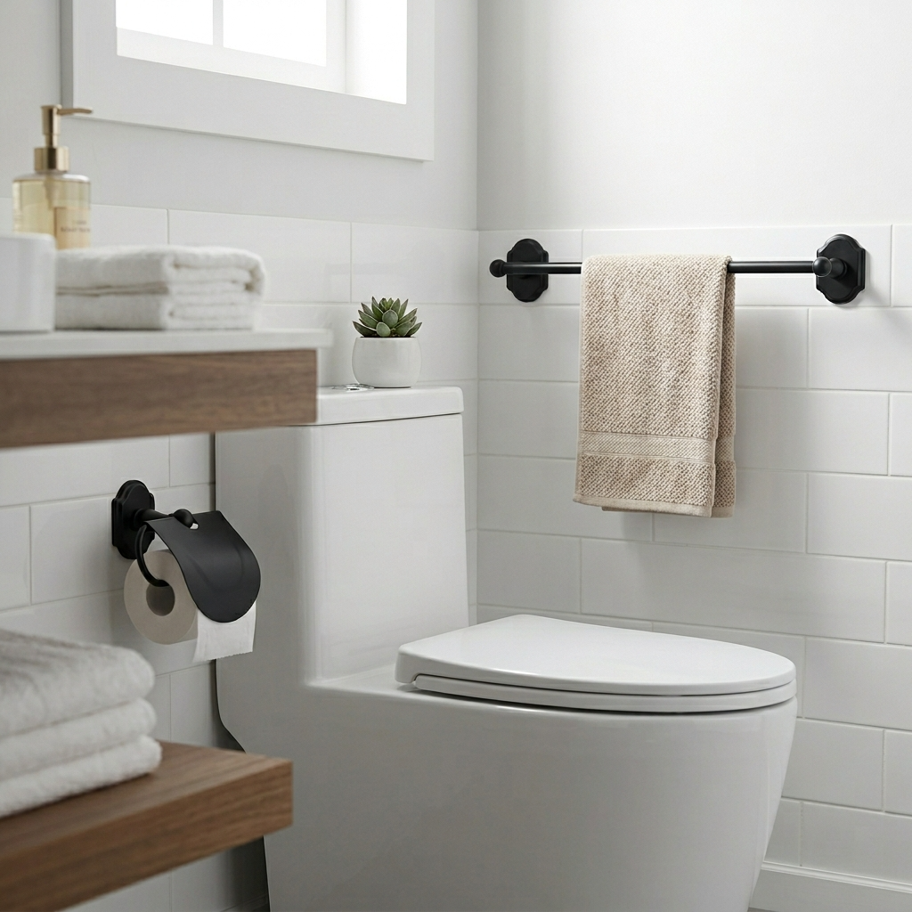 Kingroom Black Bathroom Set 5-Piece | Classical Rust-Free Zinc Alloy | 637700