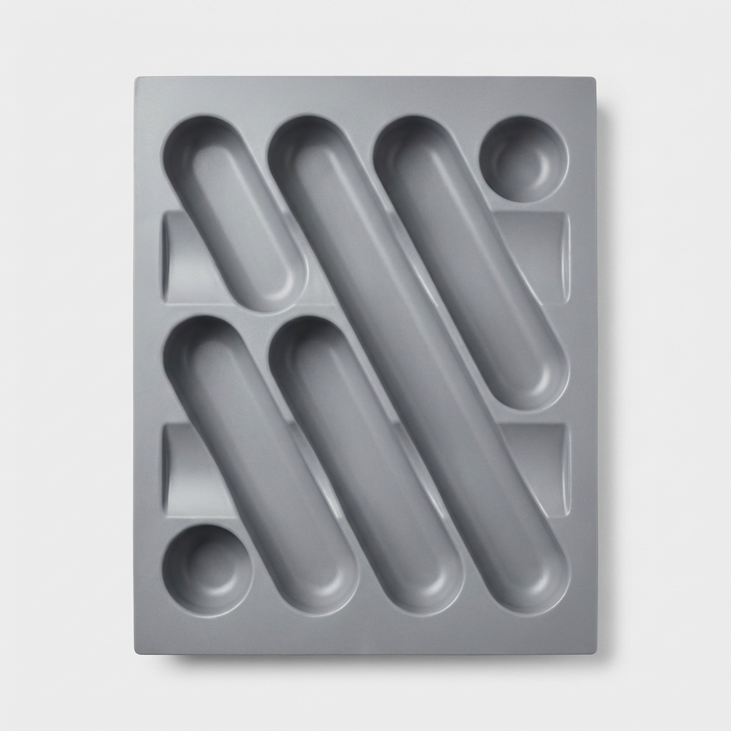 Wellmax Matte Grey Cutlery Tray Organizer | Washable Fibre Drawer Insert for Utensils | K804