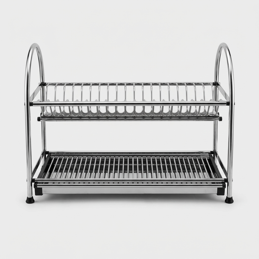 Wellmax Counter Top Plate Rack | Stainless Steel Dish Drying Stand With Drip Tray | SJ308