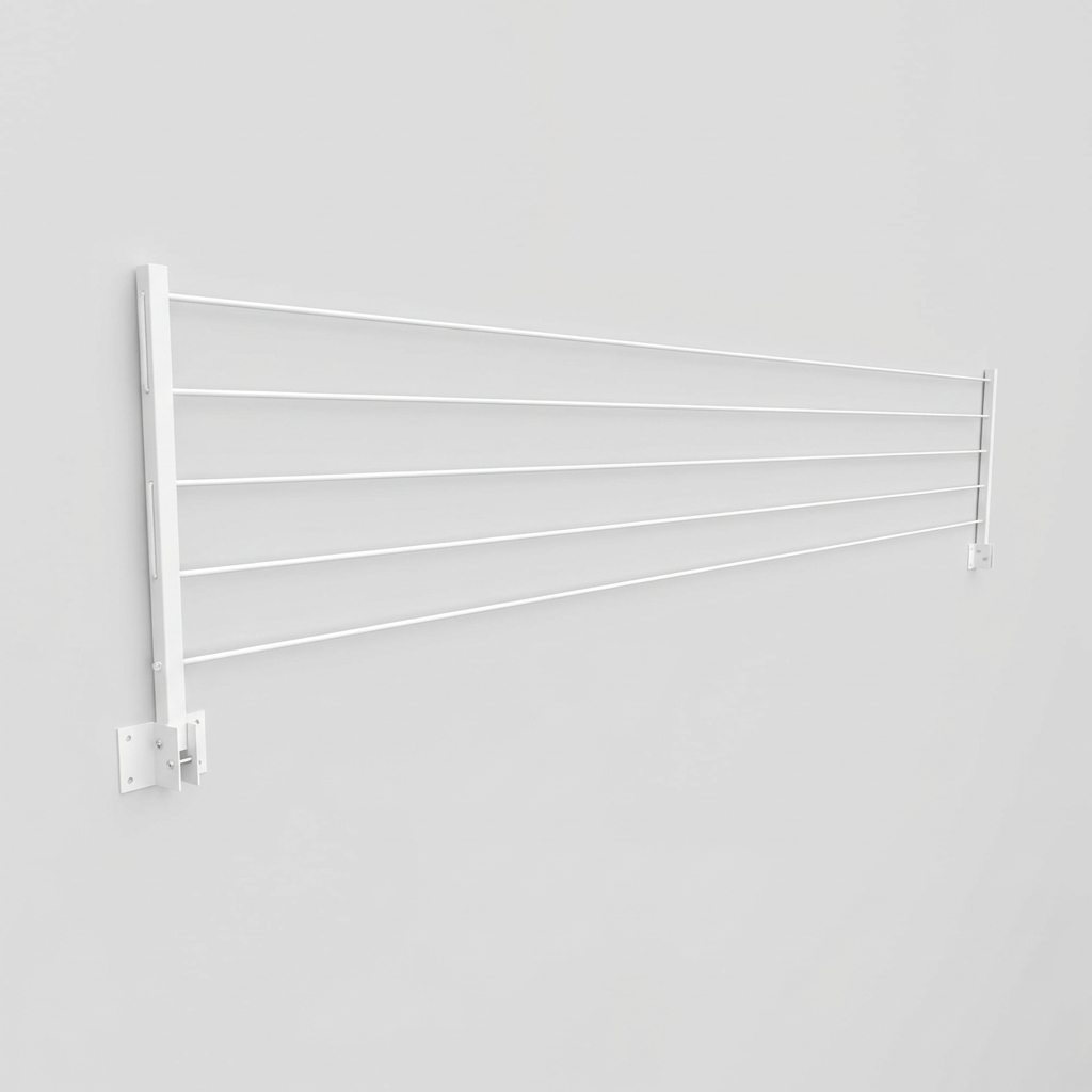 Wall-Mount Outdoor Foldable Cloth Drying Rack | 30ft Heavy-Duty Powder Coated Steel White