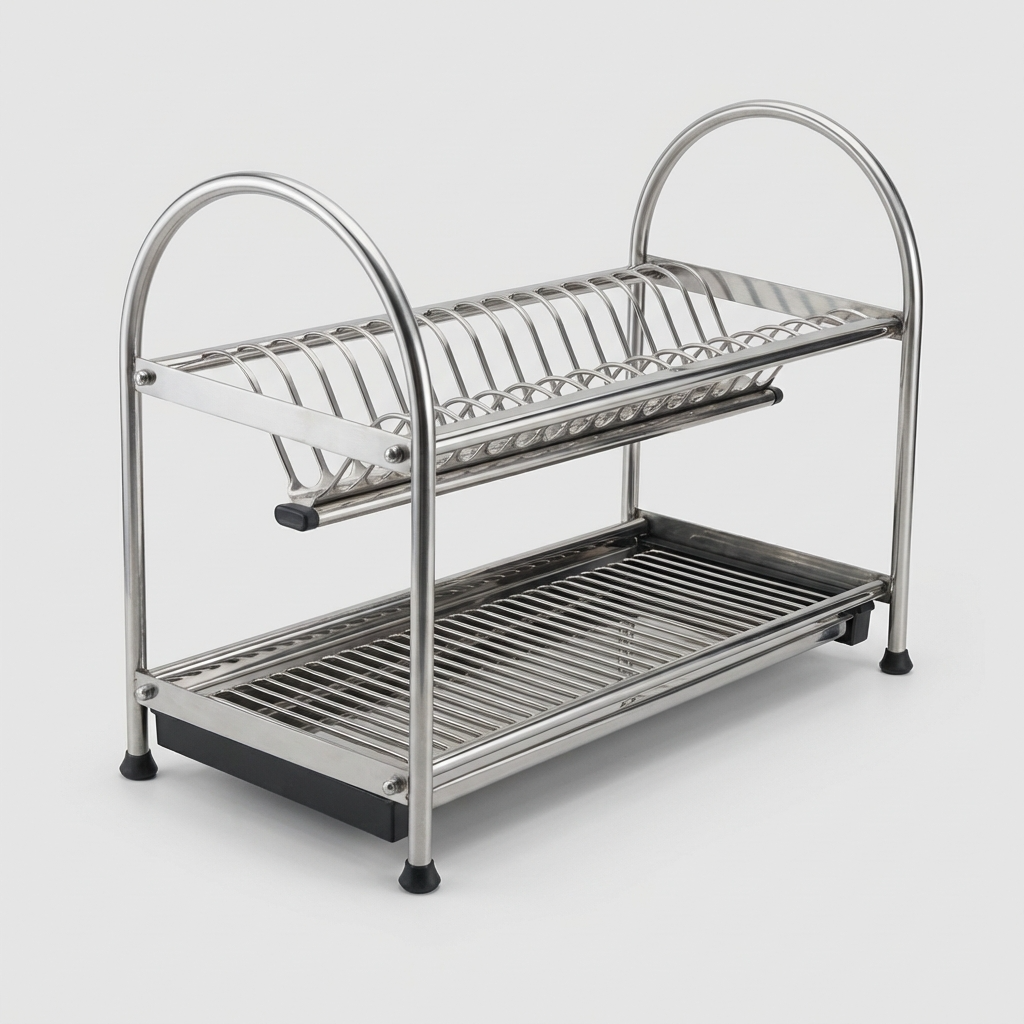 Wellmax Counter Top Plate Rack | Stainless Steel Dish Drying Stand With Drip Tray | SJ308