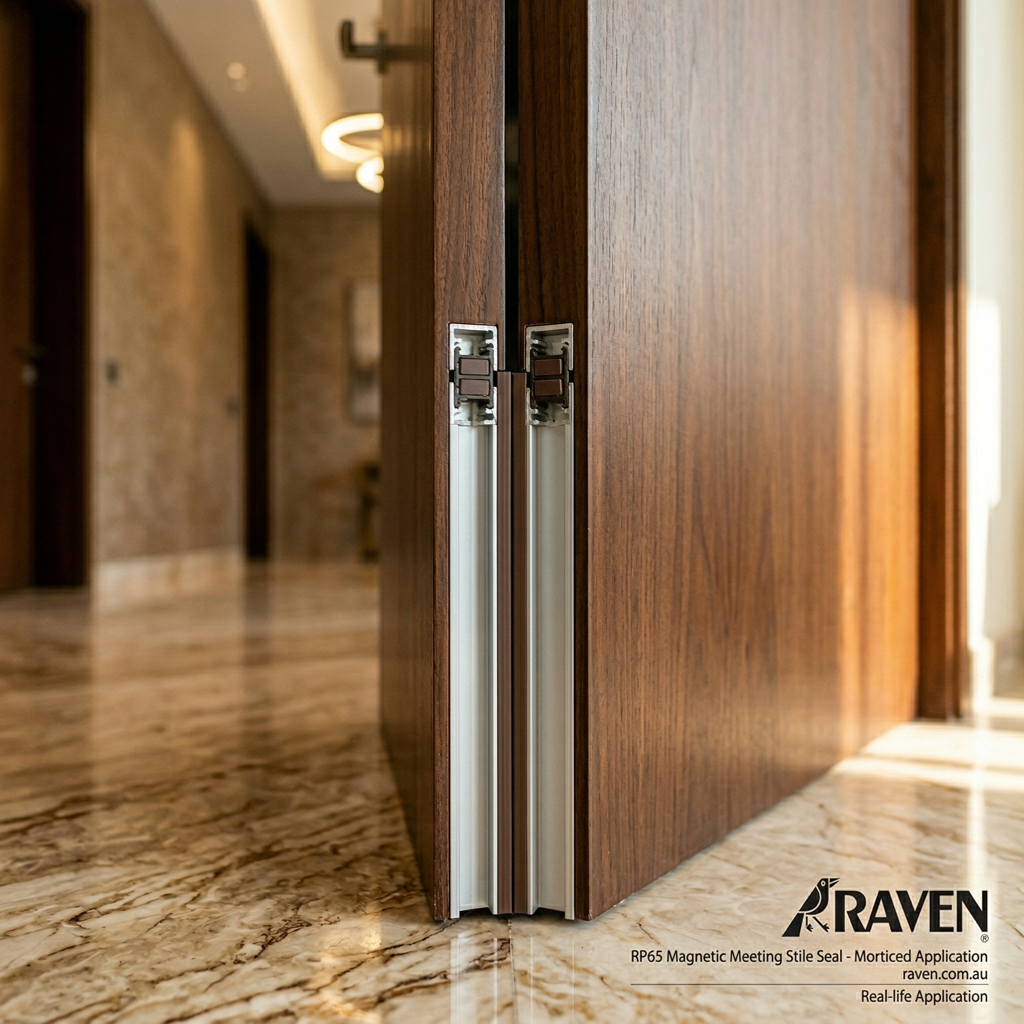 Raven Magnetic Meeting Sliding Door Seal | Morticed Aluminium Channel + Vinyl Magnetic Strip | RP65