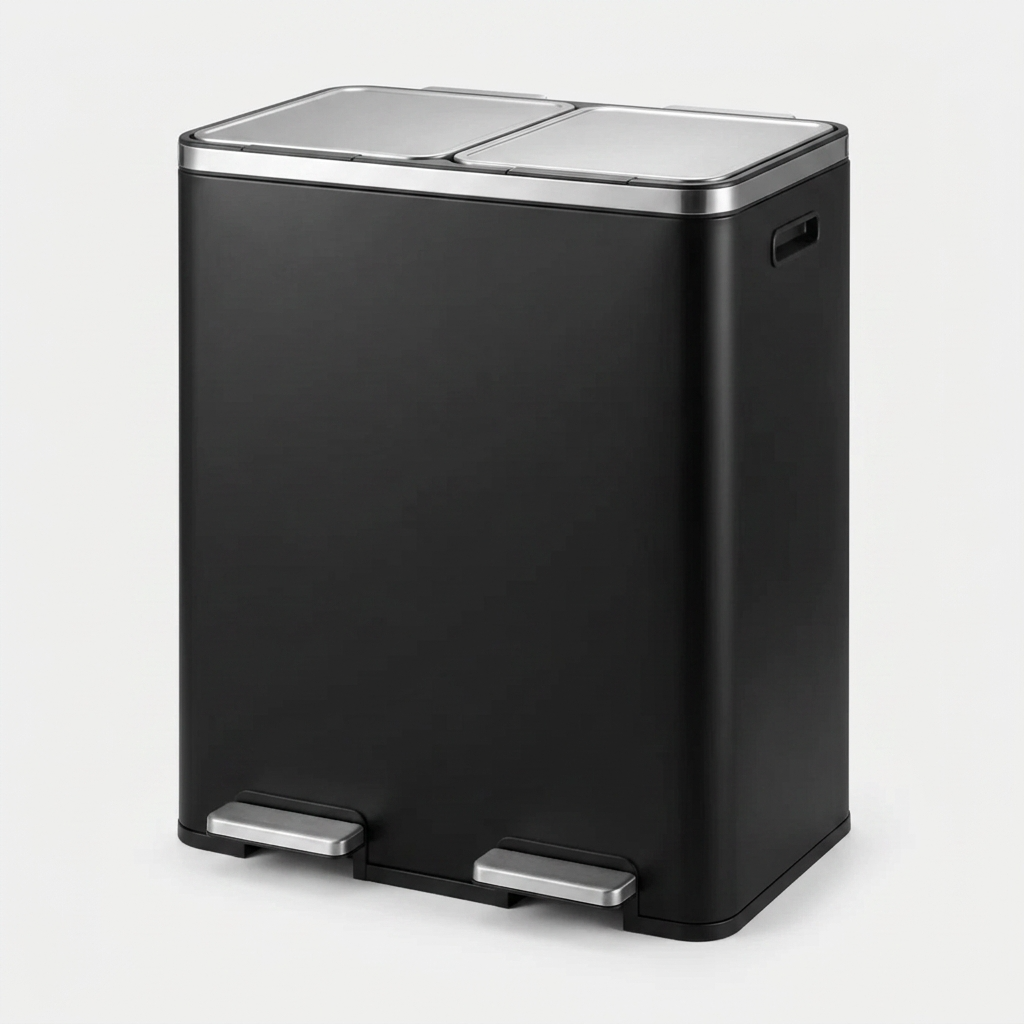 EKO Edison Pedal Bin 60L (30L + 30L) – Dual Compartment Stainless Steel Recycling Bin Black (EK9248P-30L+30L-MBS)