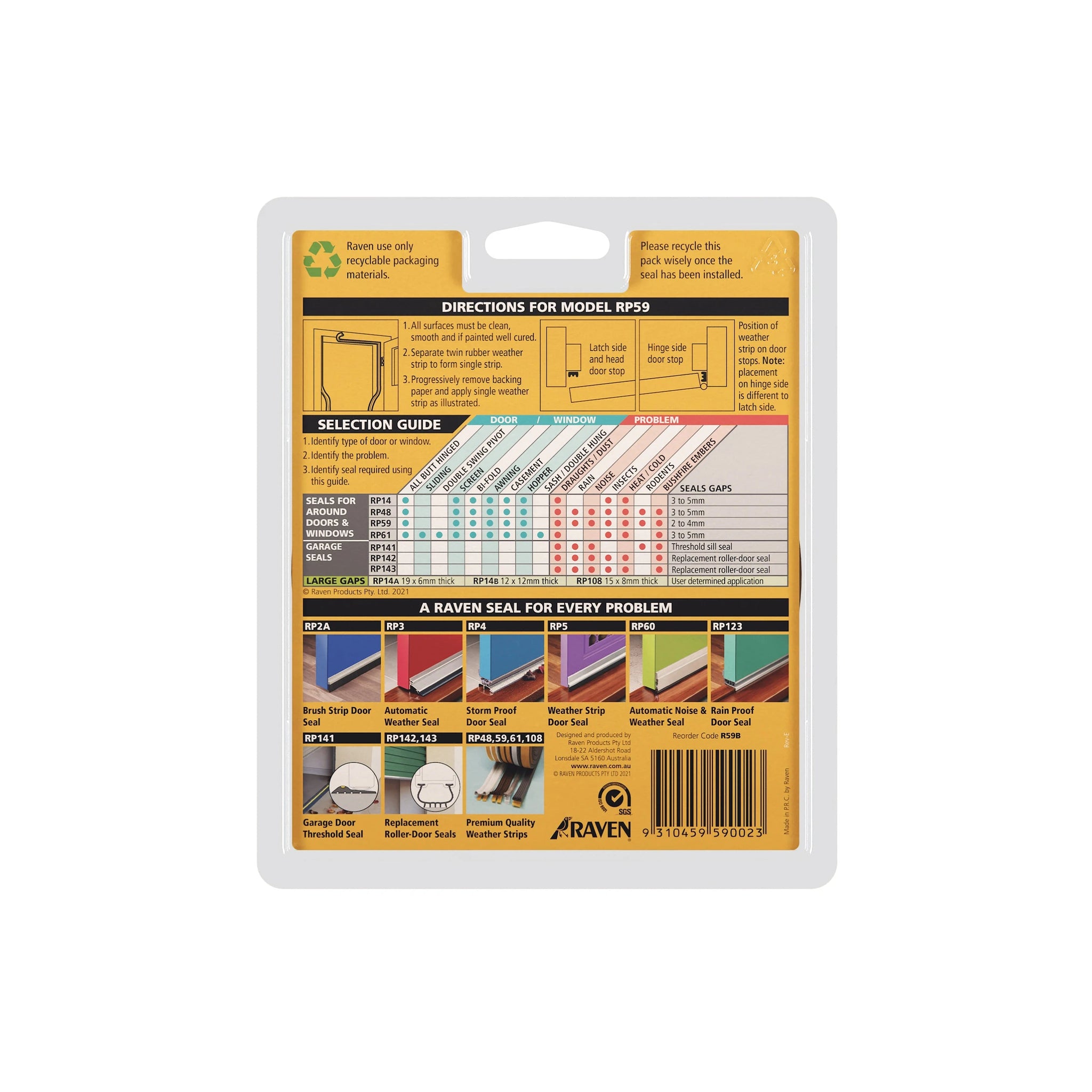 Raven Self-Adhesive Door & Window Frame Weather Strip | Soft EPDM Compression Seal (2–4mm Gaps) | RP59