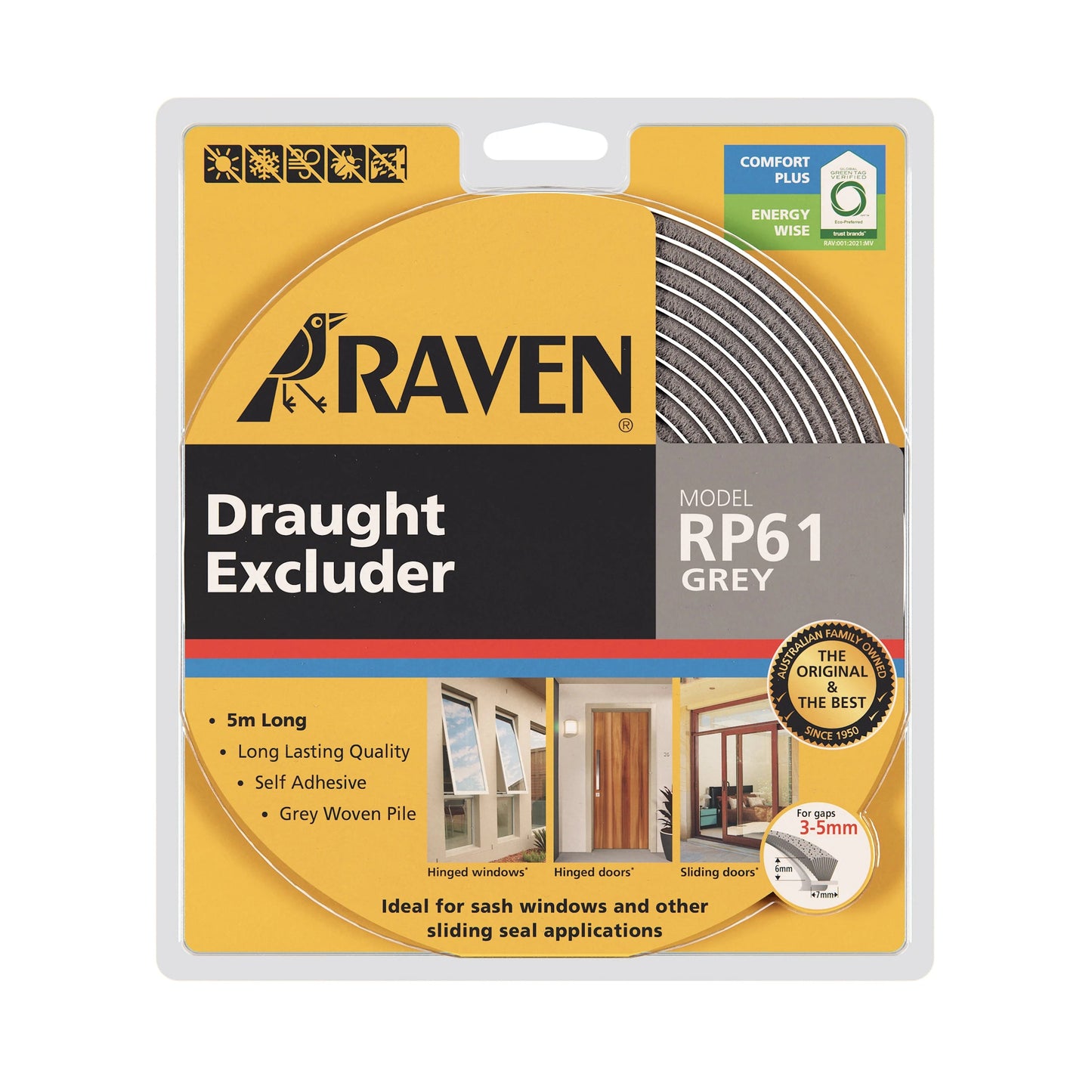 Raven Self-Adhesive Woven Pile Draught Seal | For Sliding Doors & Windows Dust & Sound Proofing | RP61