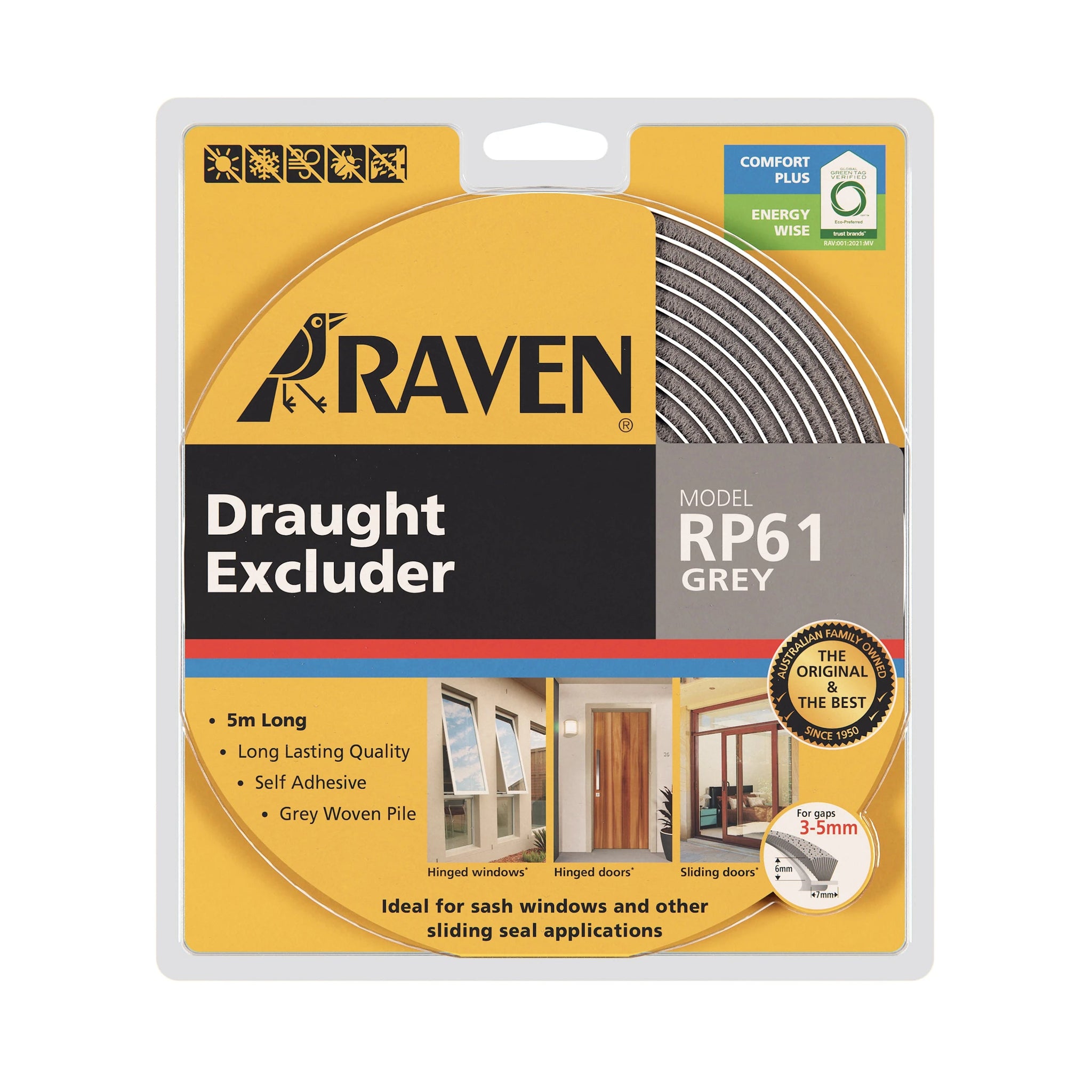 Raven Self-Adhesive Woven Pile Draught Seal | For Sliding Doors & Windows Dust & Sound Proofing | RP61
