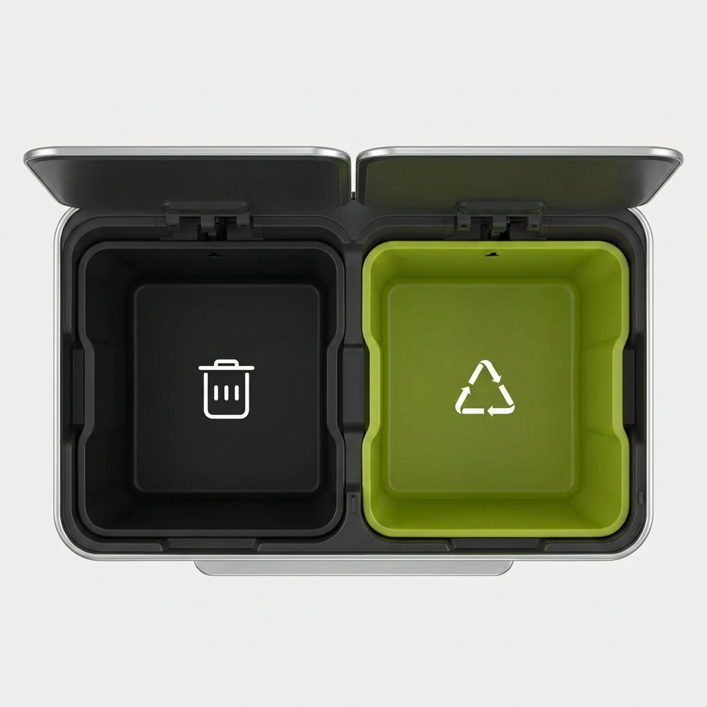 EKO Edison Pedal Bin 60L (30L + 30L) – Dual Compartment Stainless Steel Recycling Bin Black (EK9248P-30L+30L-MBS)