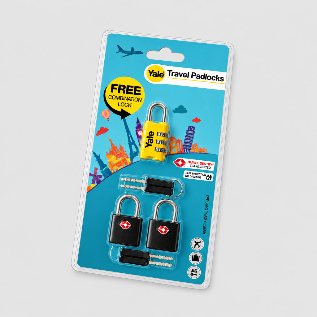 Yale TSA Luggage Padlock Set | Non-Rust Aluminium with Free Combination lock | YPROMO-TSA2-COMBI1